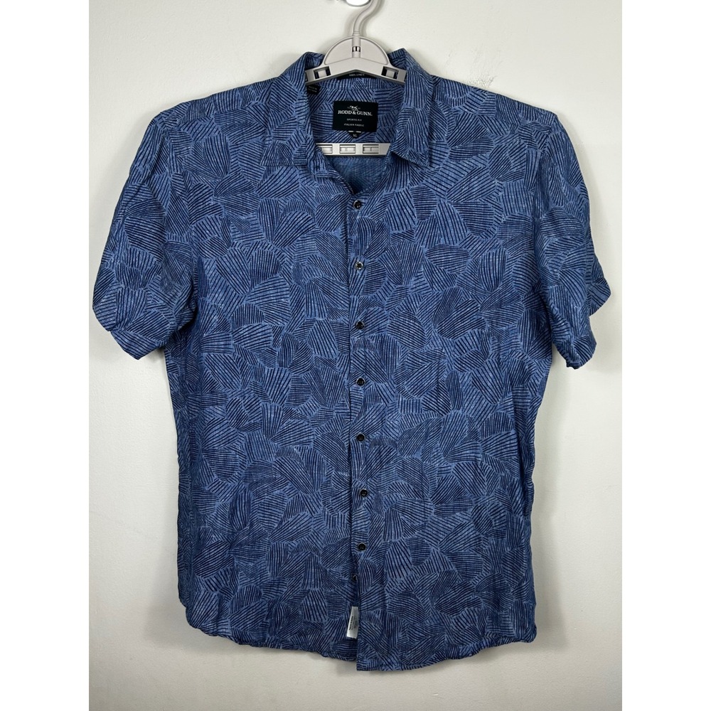 Rodd & Gunn Mens XL Blue Linen Short Sleeve Button Up Shirt Sports Fit